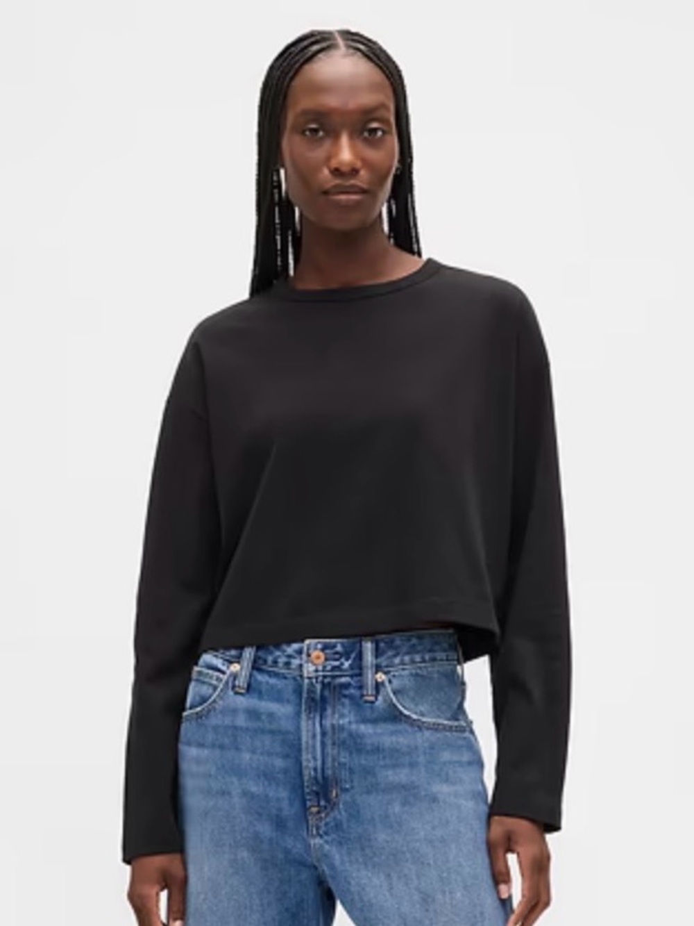 GAP Heavy Weight Long-Sleeve Cropped T Shirt Organic Cotton Black